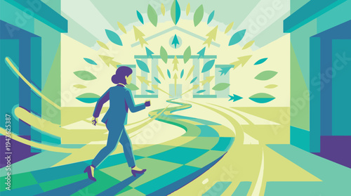 Person Walking Towards Bright Light and Pathway.