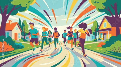 Children Playing Outdoors in a Colorful Park Scene.