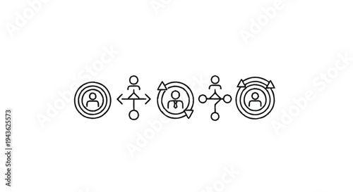 Set of icons representing human interaction and processes.