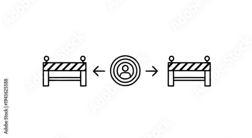 Social distancing concept with person icon between barriers.