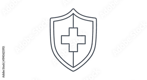 Shield with Medical Cross Symbol Outline.