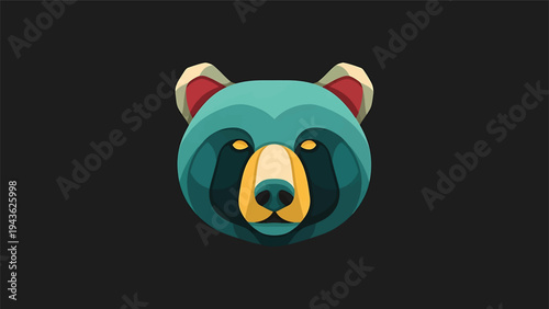 Stylized Geometric Bear Head Illustration with Dark Background.