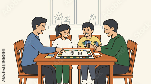 Family Playing Board Game at Dining Table.
