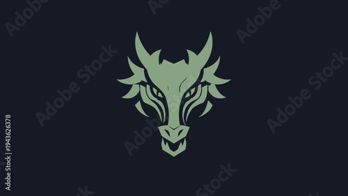 Stylized Dragon Head Emblem with Fierce Eyes and Horns.