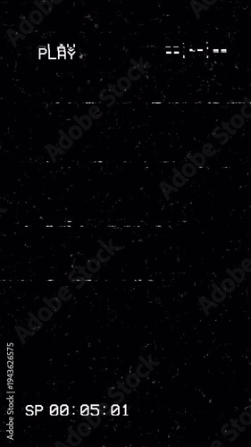 VHS Play Screen Overlay with Static Noise, Timecode, and Analog Glitch Lines Vintage 80s 90s Aesthetic Background Loop 4K 4k video animation seamless loop