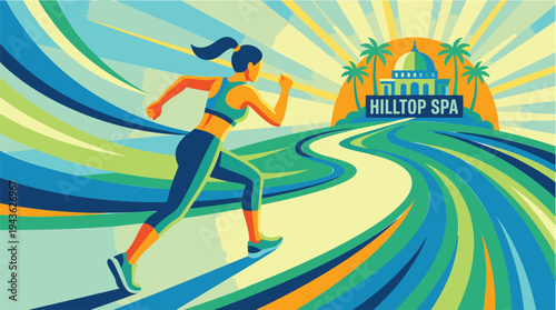 Woman Running at Hilltop Spa Water Park.