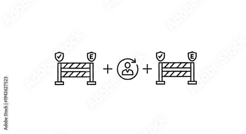 Security Barriers with User Icon and Shield Symbols.