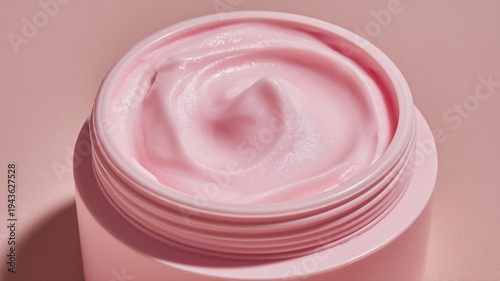 ピンク色のクリームが滑らかに広がる質感。スキンケアや美容関連のイメージ素材