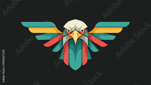 Stylized Eagle Emblem with Geometric Wings and Fierce Gaze.