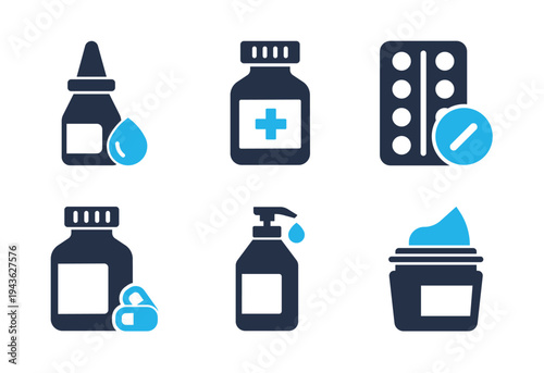 Health Care and Liquid Products icon set. Solid glyph series icons