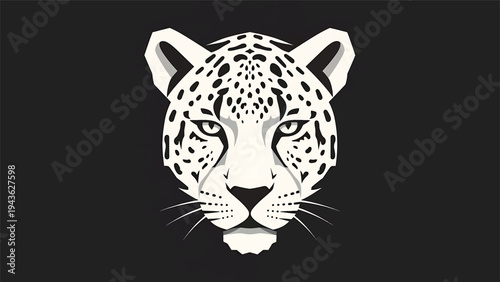 Striking Black and White Leopard Face Illustration.