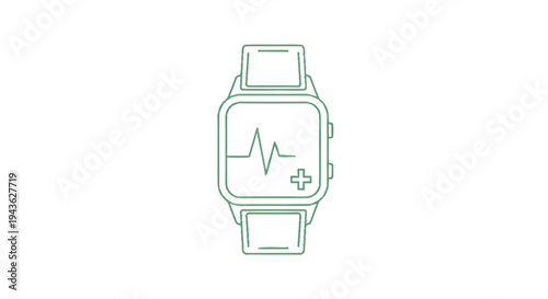 Smartwatch displaying heart rate and medical symbol.