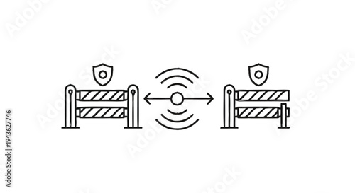 Security Barriers with Wireless Signal and Shield Icons.