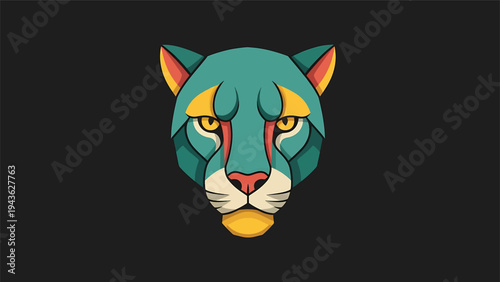 Stylized Geometric Jaguar Head with Intense Gaze.