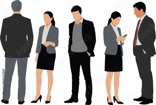 Massive bundle of diverse young people and professional characters wearing casual streetwear and business outfits in minimalist flat vector illustration and black line art style