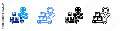 Truck Route Multiple Style Icon Set Vector 