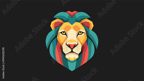 Stylized Geometric Lion Head Emblem with Vibrant Colors.