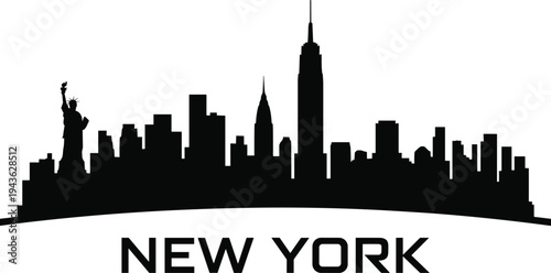 New York skyline silhouette with Statue of Liberty and Empire State Building isolated on white background famous USA cityscape illustration