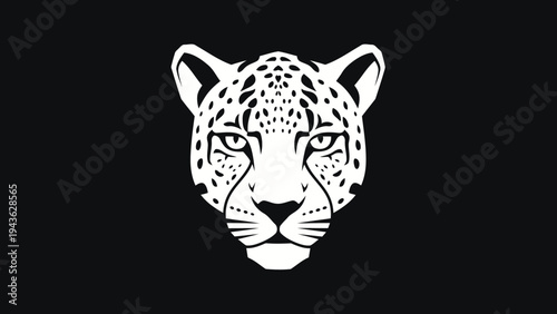 Striking White Jaguar Head Illustration on Black Background.