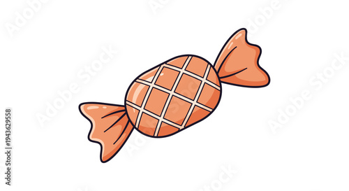 Cartoon wrapped candy with a grid pattern on an orange wrapper represents sweet treats and nostalgic childhood confectionery.