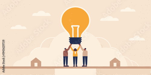 Teamwork illuminates a bright idea symbolized by a glowing lightbulb