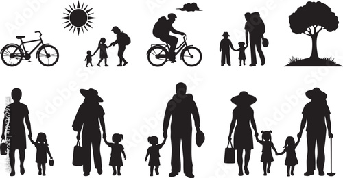 Family Silhouettes in Various Scenes and Activities Together