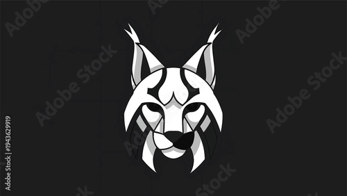 Stylized Geometric Lynx Head Emblem on Black Background.