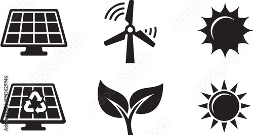 Eco Friendly Renewable Energy Icons Solar Wind Power Symbols