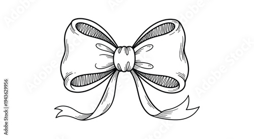 Detailed hand-drawn sketch of a decorative ribbon bow showcases fine line work and shading for a classic illustration look.