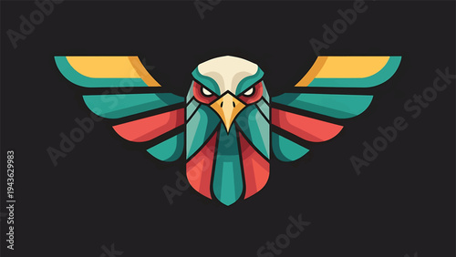 Stylized Eagle Head with Wings Spread Wide.