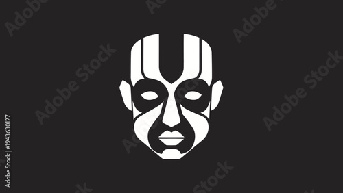 Stylized Face with Bold Black and White Markings.