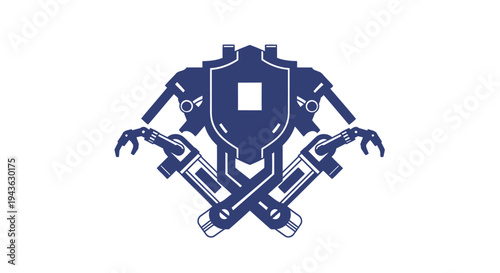 Stylized Emblem of a Robotic Creature with Mechanical Arms.