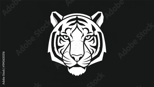 Striking White Tiger Face Illustration with Intense Gaze.