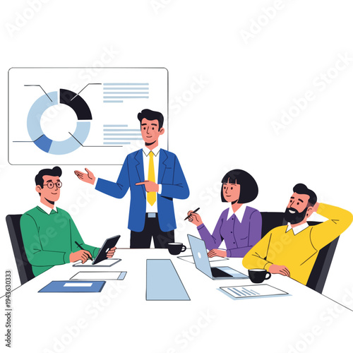 Business meeting with chart presentation and people collaborating