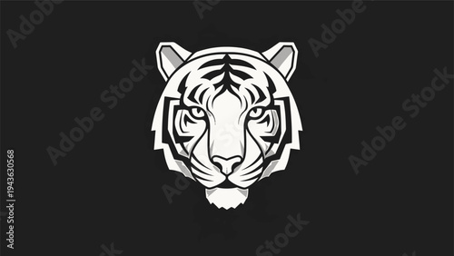 Striking White Tiger Head Emblem with Intense Gaze.