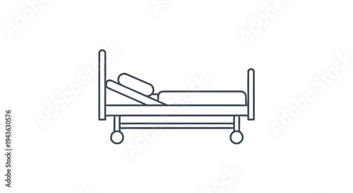 Simple Line Art Illustration of a Hospital Bed on Wheels.