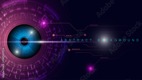 Purple Biometric Cyber Eye with Circuit Board Patterns