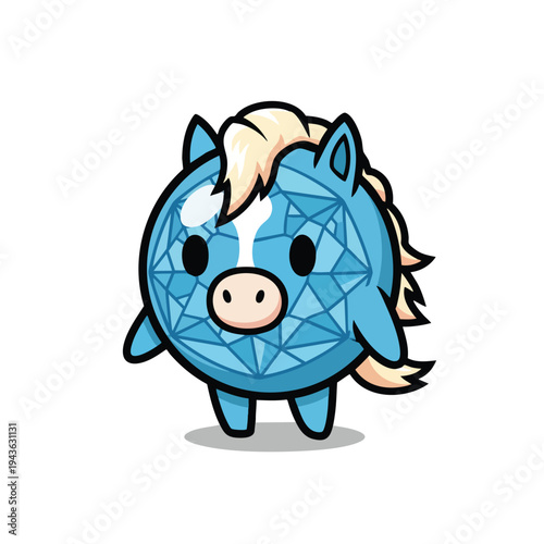 Cute cartoon blue crystal horse character illustration.