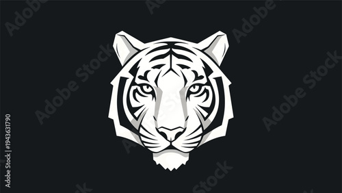 Striking White Tiger Head Illustration with Intense Gaze.