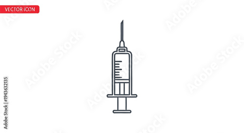 Simple Line Art Illustration of a Medical Syringe.