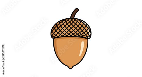 single brown acorn with a textured cap and smooth nut is depicted in a simple colored illustration style for autumn and nature themes.