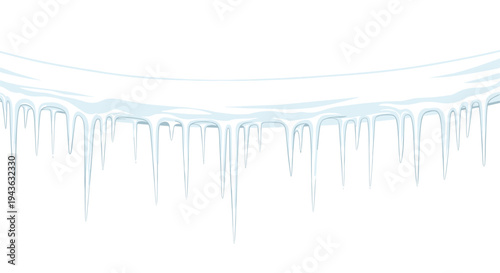 row of hanging blue and white icicles showing a frozen winter effect is illustrated as a decorative border for seasonal weather graphics.