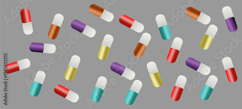 Colourful Medicine Capsules Pattern Background Vector Illustration.