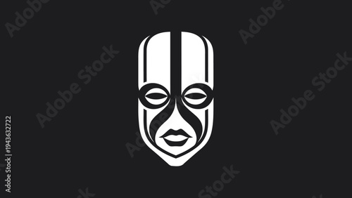 Stylized African Tribal Mask with Bold Lines.