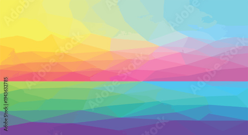 Colorful low-poly art depicting a geometric landscape with sky and horizon