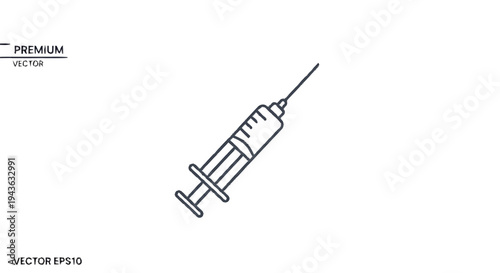 Simple Line Art Illustration of a Medical Syringe.
