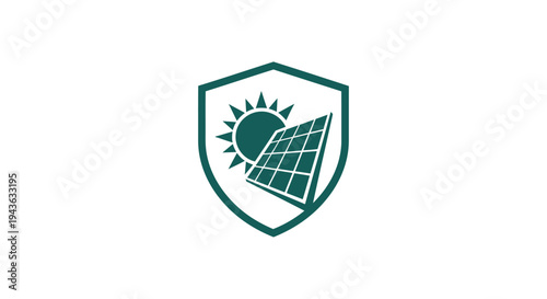 Solar Panel Protection Shield Icon Represents Renewable Energy Safety.