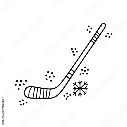 Hockey stick with snowflake and dots illustration.