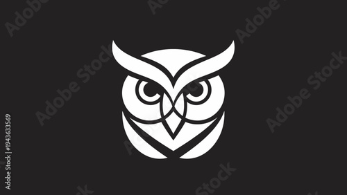 Stylized Geometric Owl Logo Design White on Black.