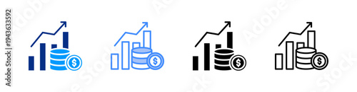 Currency Growth Multiple Style Icon Set Vector 